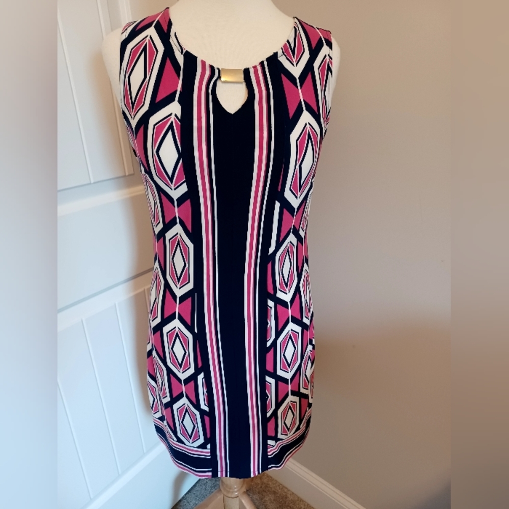 NEW DIRECTION DRESS SMALL PETITE NAVY/PINK